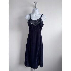 Vtg 40's Miss Swank Navy Blue Full Slip Size 31.5 Lace Trim Nyron Acetate Nylon